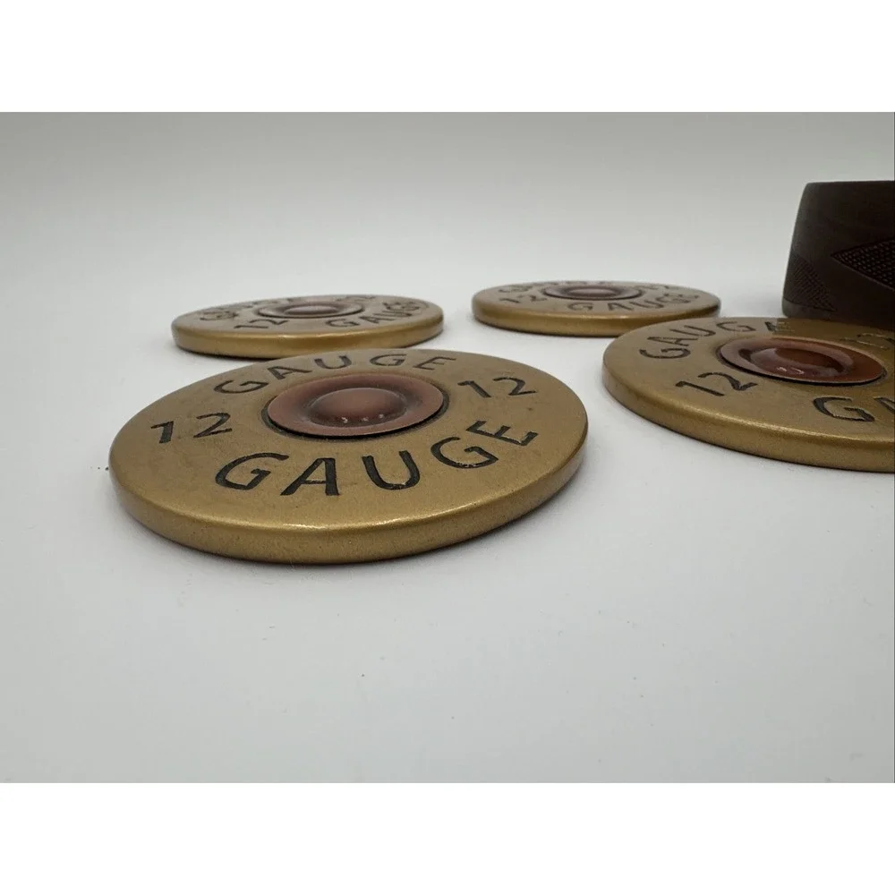 Shotgun Shell 4 Coaster‎ Set + Holder Big Sky Carvers Copper Brass Look Resin